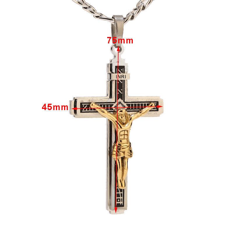 Stainless Steel Large/Small Religious Crucifix Jesus Cross Necklace Pendant Multilayer Jesus Christ Crucifix Necklaces 24''