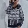 IHUASU Women's Snowflake Knit Loose Christmas Long Sleeve Pullover O-Neck Knitted Sweater