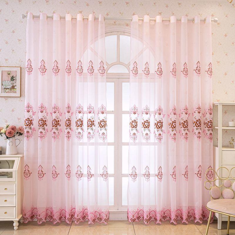 Pink Embroidered Sheer Curtains - Romantic Floral Design for Wedding, Living Room & Bedroom Decor, Elegant Transparent Drapes
