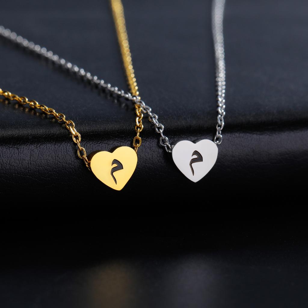 Cazador Arabic Letter Mini Heart Necklace for Women Stainless Steel Arab Alphabet Pendant Choker Chain Necklaces Jewelry 2026