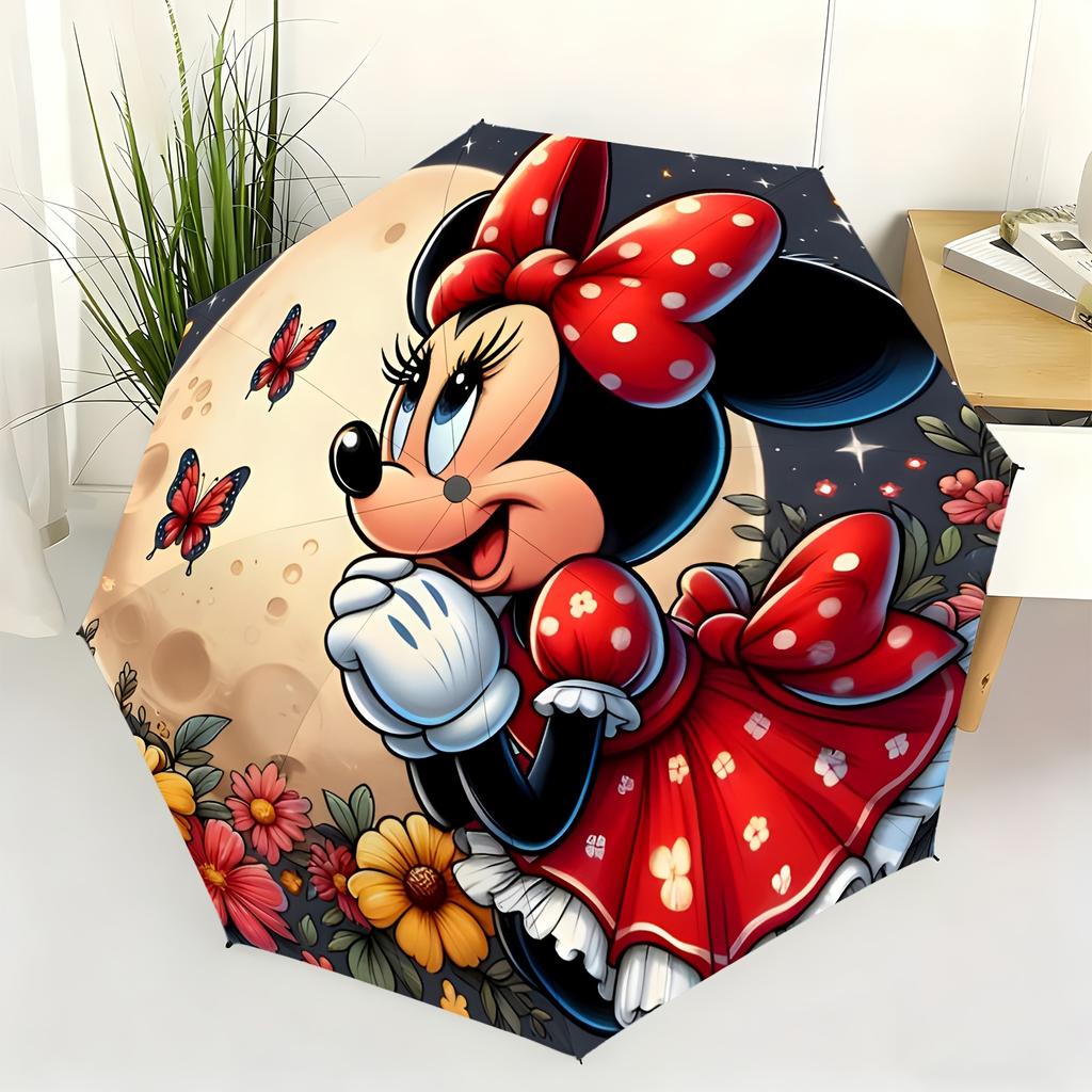 A Fully Automatic Umbrella Featuring Minnie Mouse, Authorized by Disney, Suitable for All Occasions As a Sun And Rain Umbrella
