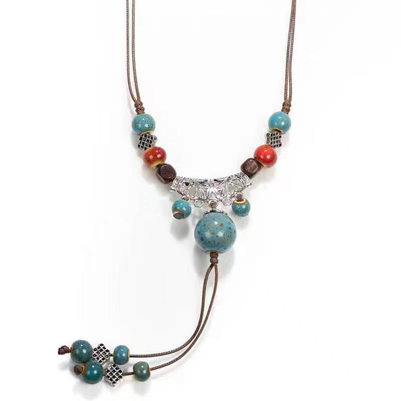 

Retro ethnic style ceramic necklace women s woven rope niche retro new Chinese style new popular with jewelry women