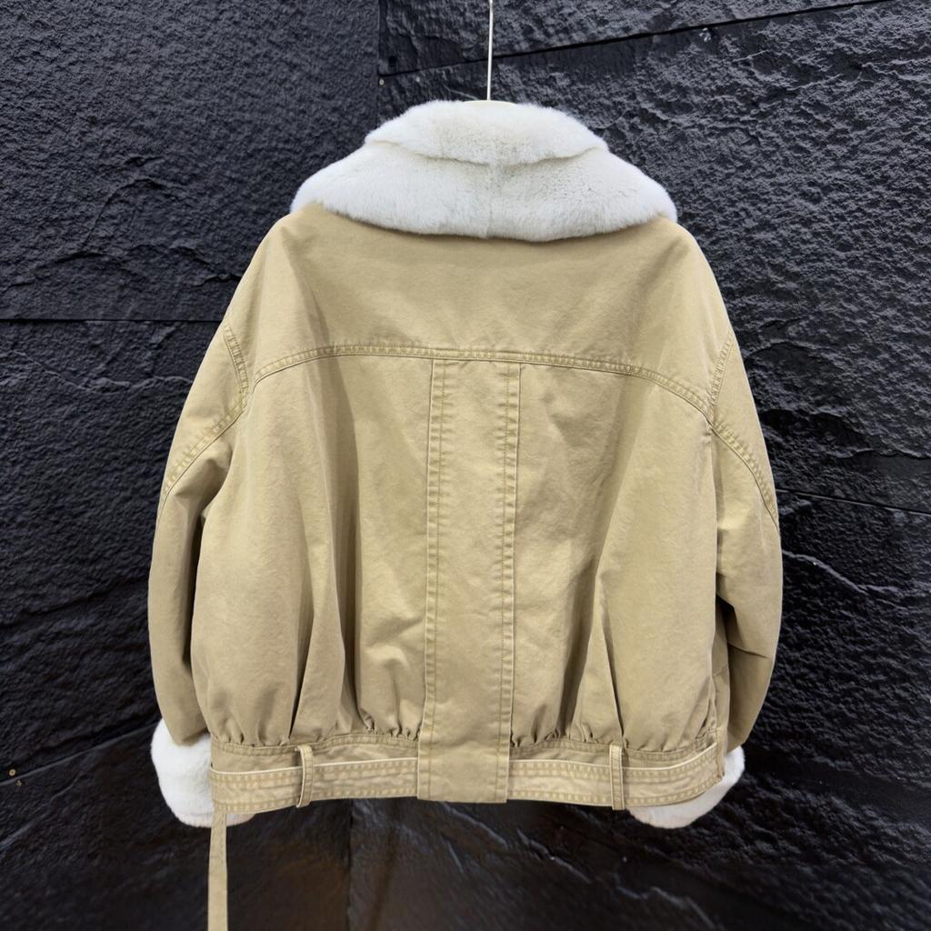 Rex rabbit fur collar fur goose down jacket Parker winter new fur integrated loose short coat women