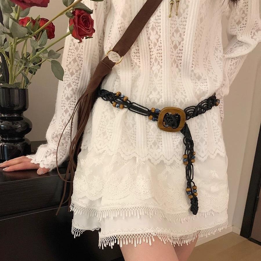 Korean Style Retro Ethnic Woven Belt: Chic & Versatile Waist-Cinching Accessory for Dresses