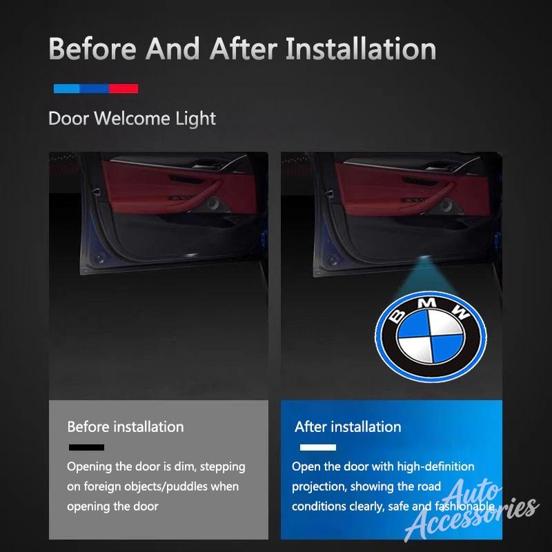 2pcs Car Welcome Lamp LED Wireless HD Projector Light For BMW X1 X2 X3 MINI M Sport E90 E60 F18 E46 F30 F20 M5 M3 E87 M4 Sticker