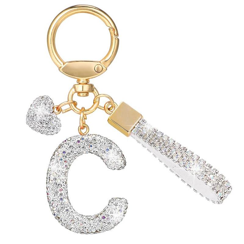 

White Initial Letter Keychain Shiny A-Z Letter Key Chain Backpack Car Key Accessories Lanyard Couple Name Letter Pendant Gift