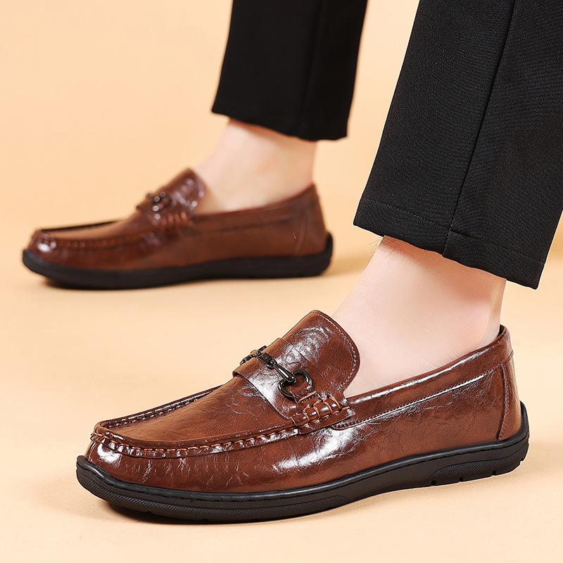 Cowhide British Loafers Men's Trend Versatile Doudou Shoes Casual Leather Shoes One Pedal Men's Shoes