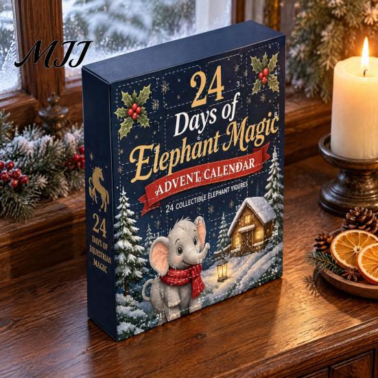 Collectible Holiday Ornaments Black Horse & Elephant Advent Calendar, 24 Acrylic 2D Festive Home Decorations Ornament Set, Christmas Tree Hanging
