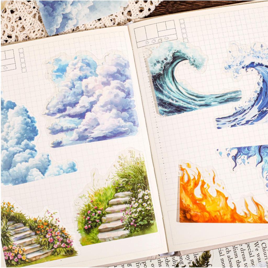 RetroStory Nature Series Eckaufkleber - PET-Landschaft für Journaling & DIY