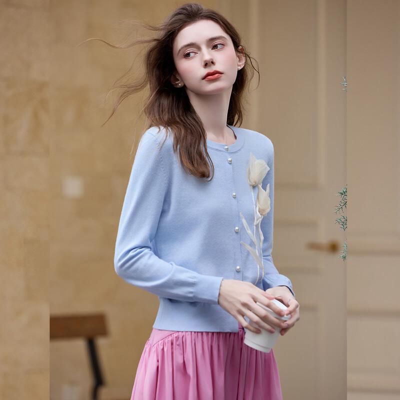 Elegant 3D Floral Pearl Button Knit Cardigan