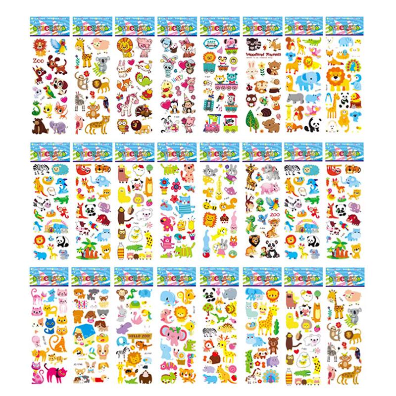 10 Sheets Kids Stickers Cartoon Animal Puffy Sticker Birthday Christmas New Year Gift for Girl Boy Cartoon Scrapbooking Stickers