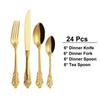 24/30Pieces Gold Cutlery Set Stainless Steel Vintage Western Dinnerware Luxury Tableware Engraving Forks Knive Spoons Sliverware