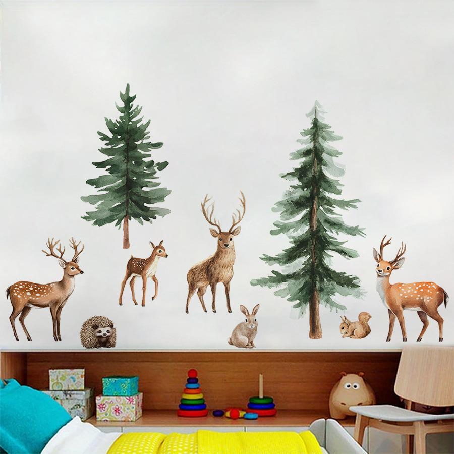 Extra Large Forest Animals Deer Rabbit Hedgehog Wall Sticker Kids Room Bedroom Self-Adhesive Decor Warm Wall Decoration