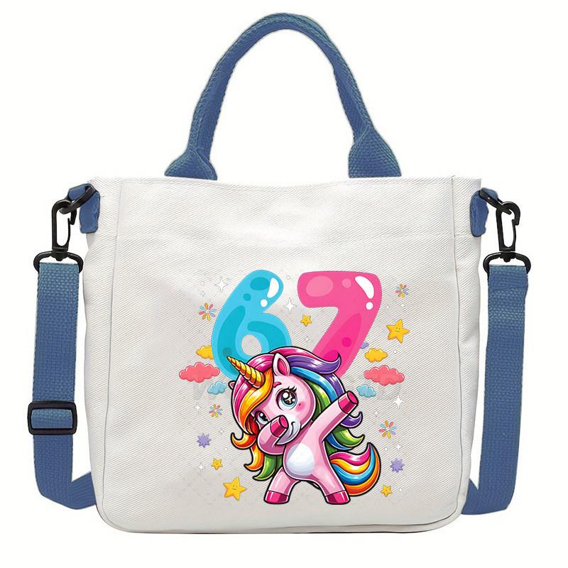 Steal a Brainrot 67 Unicorn Printed Student Crossbody Bag Casual Canvas Shoulder Bags