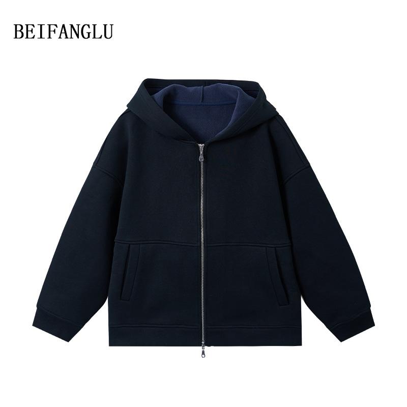 Northern Deer Women's Plus Velvet Casual Zipper Hoodie - Autumn/Winter