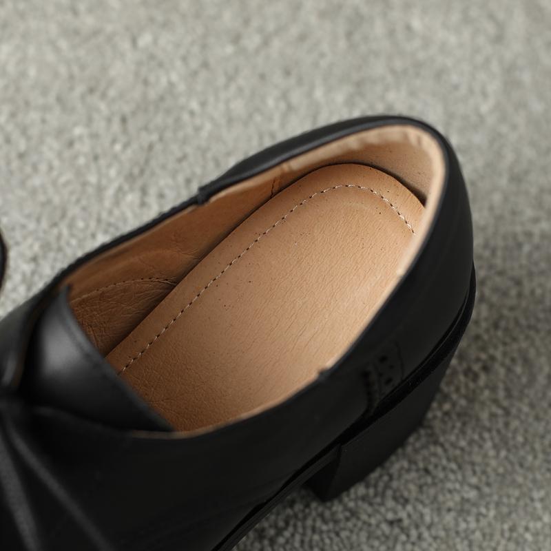 Fashion Women's New Sculptured Comfortable Inner and Outer Leather Thick Sole Round Head Lace up Mid Heel Large Block Oxford Shoes