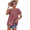 Summer Women's Loose Casual T-Shirt, European American Style Lace Crew Neck Flounce Sleeve Jacquard Dot Lace Trim Top