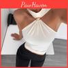 Springsummer Womens 2025 High Neck Metal Ring Sleeveless Offshoulder Elastic Vest