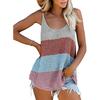 Spring and Summer Fashion Round Neck Camisole Color Blocking Top Undershirt Women Vest
