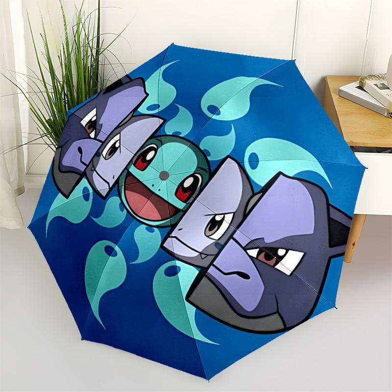 1pc Pokemon Water Type Automatic Open/Close Umbrella, Portable 3-Fold Compact Umbrella for Men & Women, Perfect Gift for Birthday122