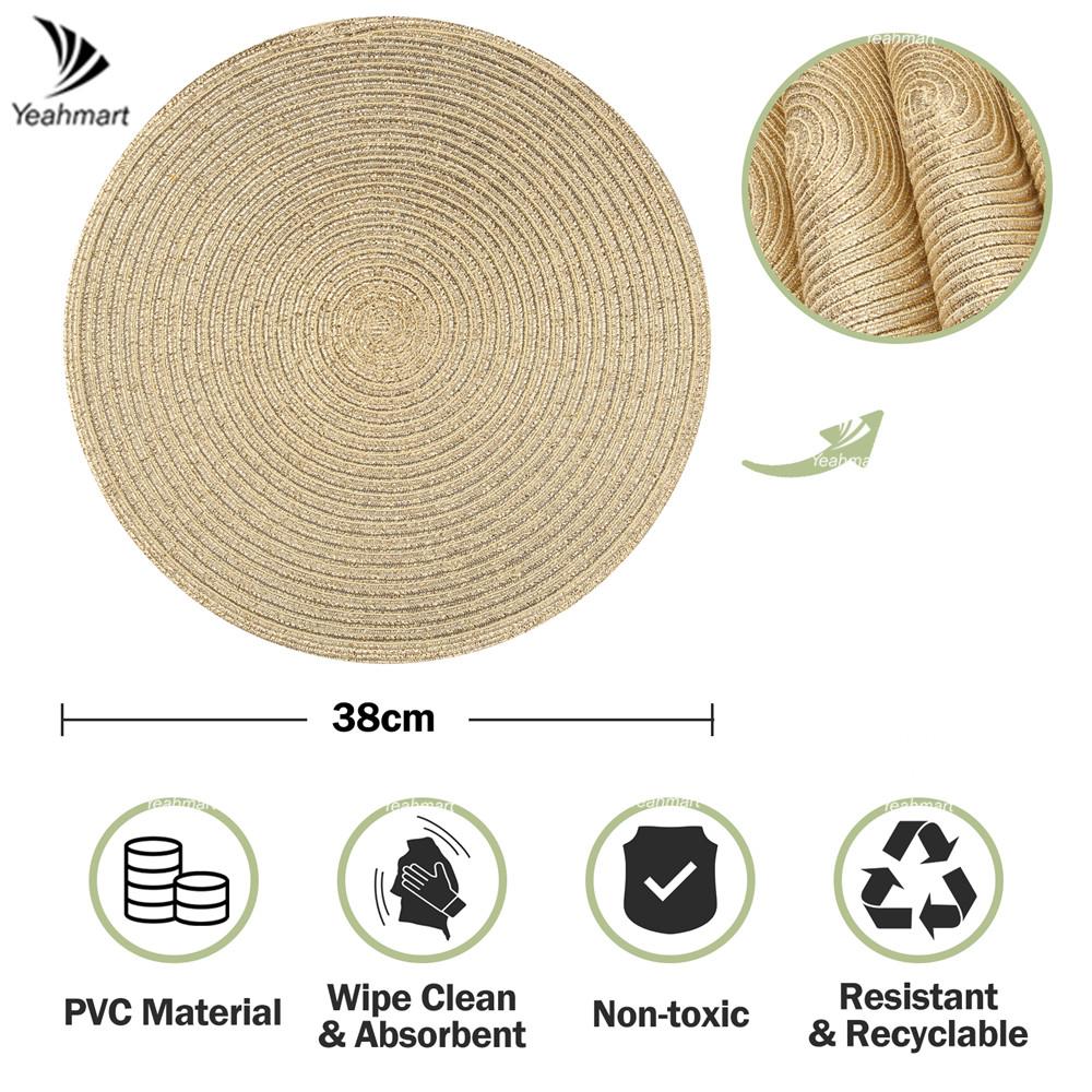 6PCS Braided Beige Round Place Mats for Kitchen Dining Table Runner Heat Insulation Non-Slip Washable Placemats Christmas Dinner