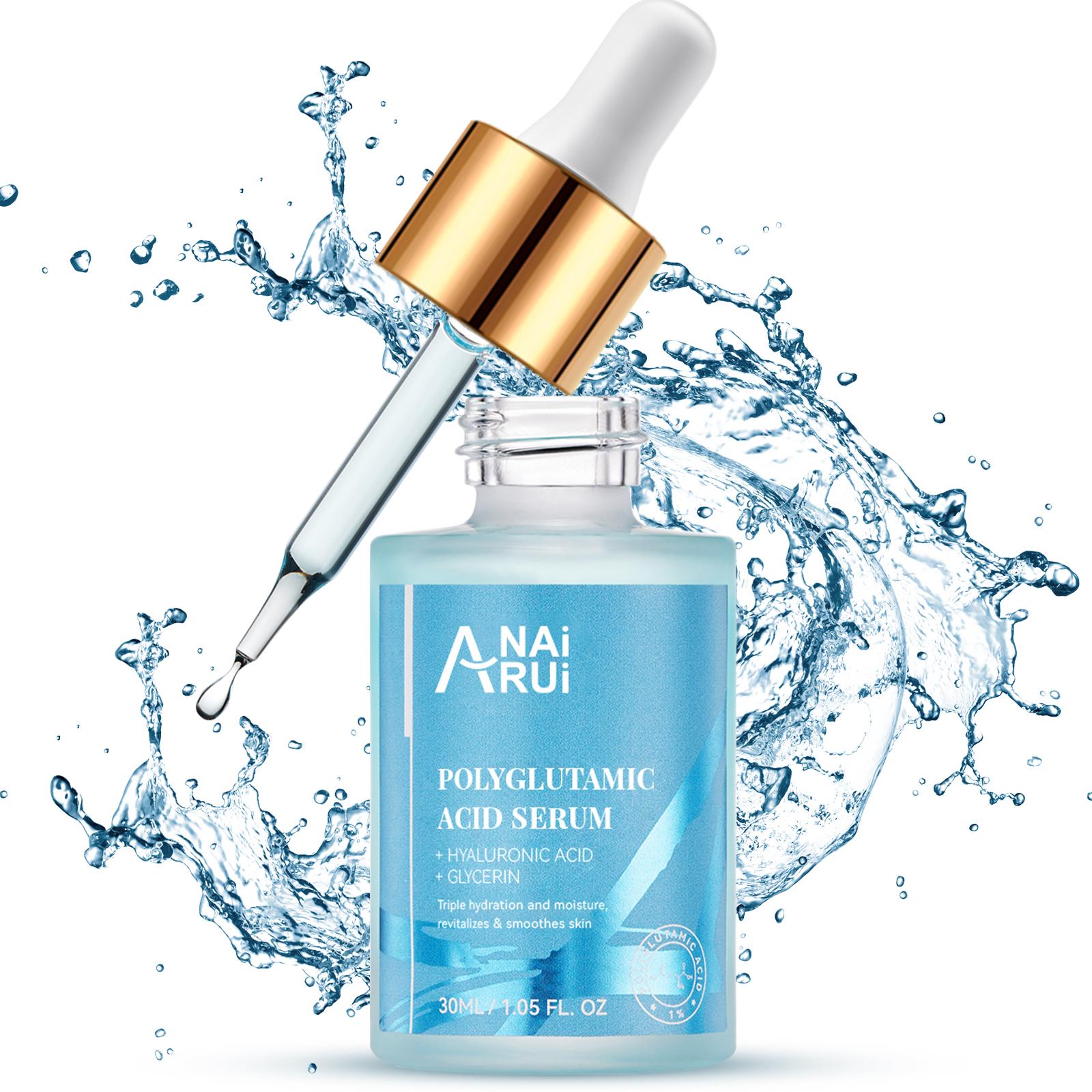 ANAiRUi Polyglutamic Acid Moisturizing Serum, Hyaluronic Acid & Glycerin Hydrating Firming Facial Serum for Fine Lines Wrinkle Care 30ml
