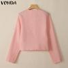 VONDA Women Autumn Round Neck Tied Long Sleeve Solid Color Jackets