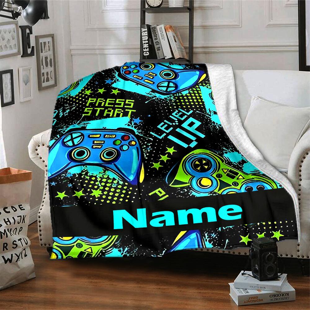 Custom Name Game Controller Theme Printed Blanket - Perfect for Couch, Bed, Travel & Outdoor Use | Machine Washable, Cozy & Durable.