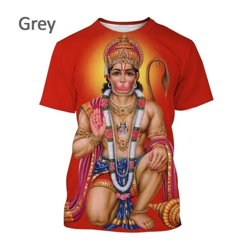 Indian Monkey God Hanuman 3D Printed T-Shirts Hindu Myth Figure Pattern Top Summer Round Neck Fashionable Casual Short Sleeved Men's T-shirts