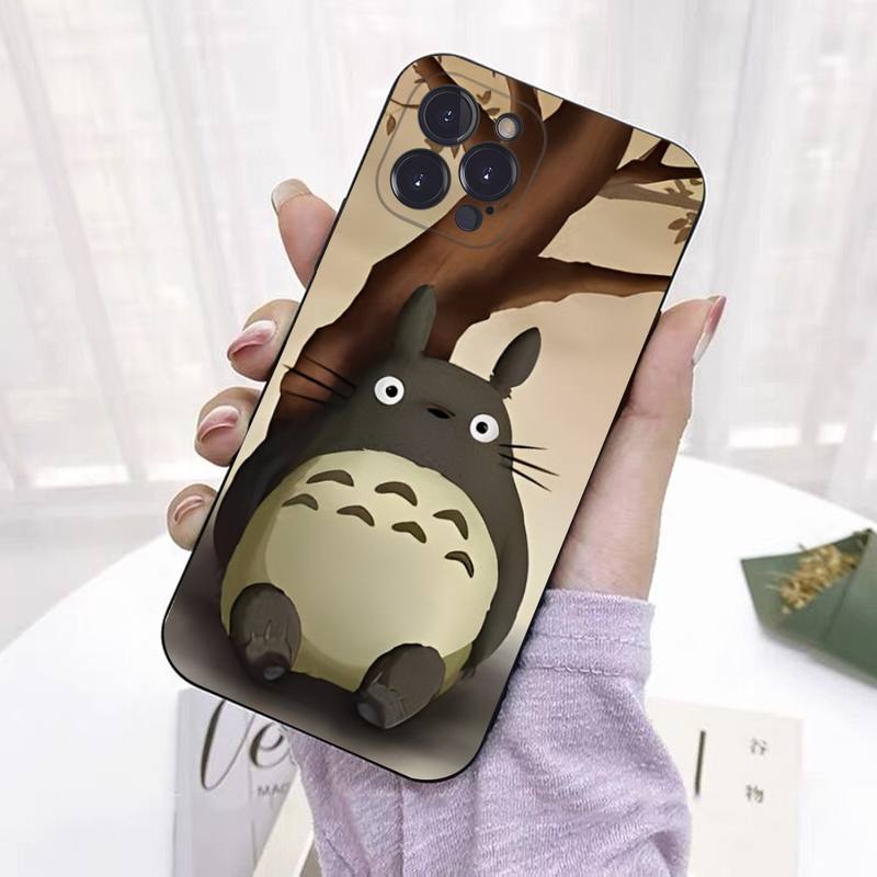 Coque de téléphone Capa Black Shell Totoro pour iPhone 8 7 6 6S Plus X SE 2020 XR XS 14 11 12 13 Mini Pro Max