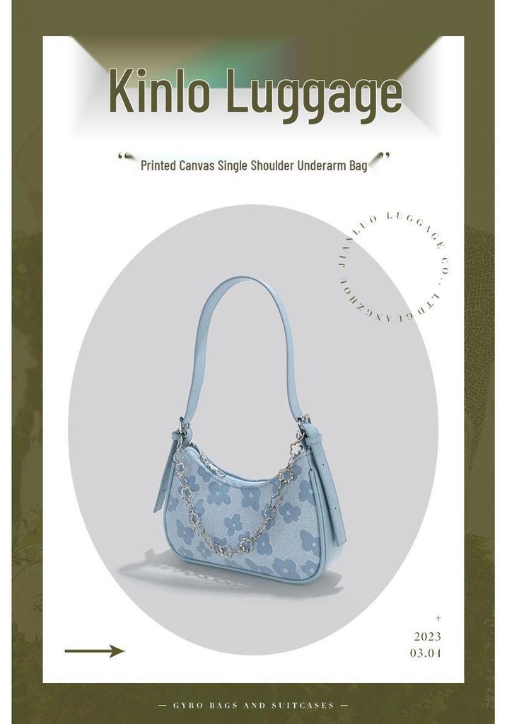 2026 Spring/Summer Trendy Canvas Print Handbag: Sweet Versatile Shoulder, Underarm, and Chain Crossbody Bag.