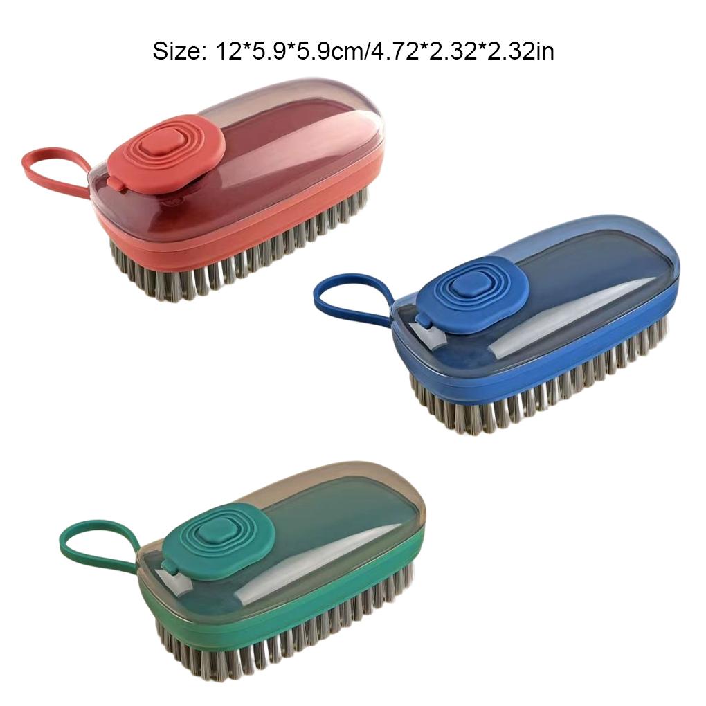 Kitchen Tools Pressing Cleaning Brush Soap Dispensing Metal Scrub Liquid Storage Tank Sponge Scrubber Dishwashing Pot Brush Tool