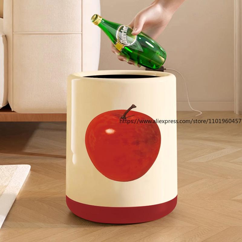 Apple Trash Can Household Storage Bucket Cream Style Fruit Pattern High Appearance Level Large Capacity Trash Can