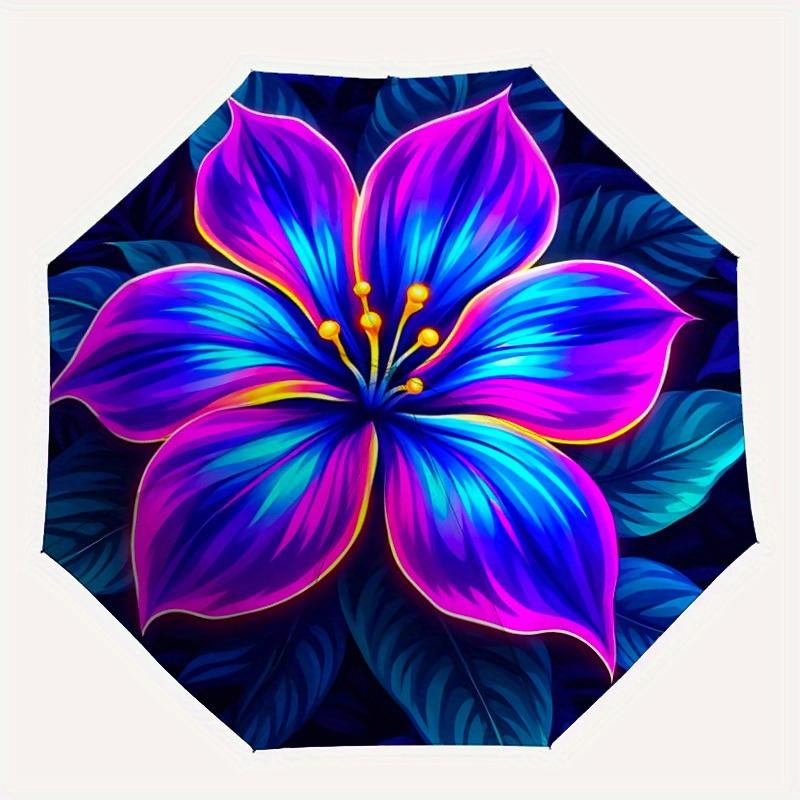 

1pc Neon Flower Print Automatic Open/close Folding Umbrella, Compact Portable Travel Umbrella, Durable Construction yy250809112