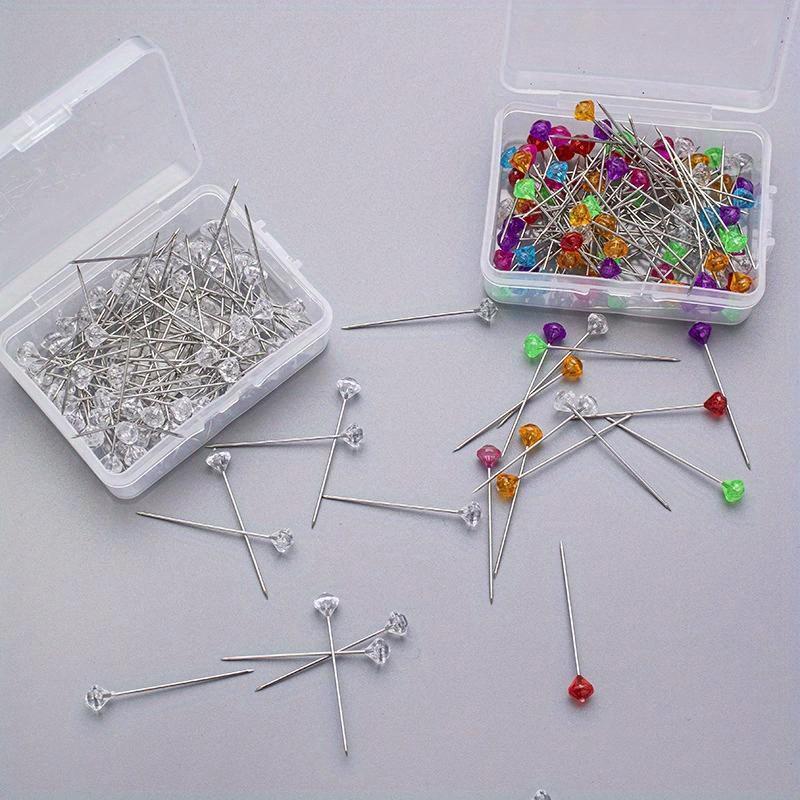 100 buc/Cutie Ace de cusut cu cap de cristal Ace cu perle acrilice Ace cu cap de diamant pentru croitorie matlasare Ace drepte