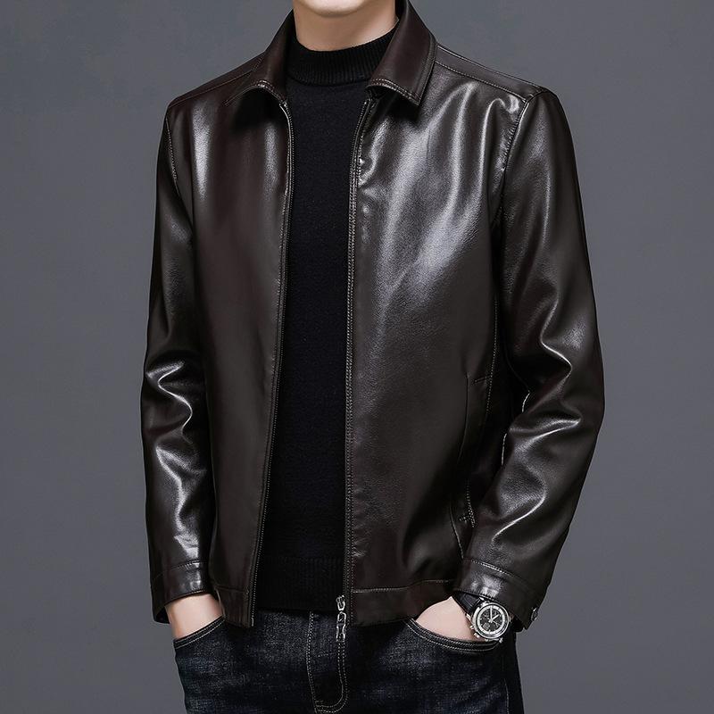 Very good leather leather jacket men's new middle-aged men's leather jacket men's jacket spring and autumn thin coat