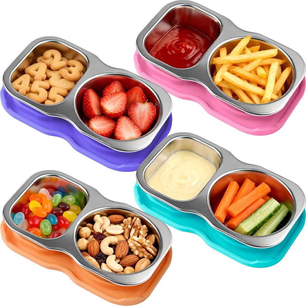 Rozsdamentes acél snack tárolók fedéllel Salátaöntet tárolók 150 ml 2 rekeszes Kis fűszertartók szivárgásmentes szilikon fedéllel