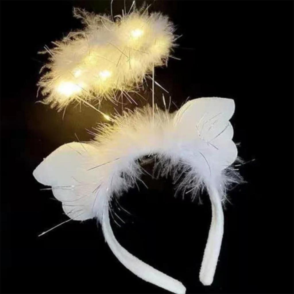 LED Feather Headband Angel Halo Headwear for Birthday Graduation Party Supplies