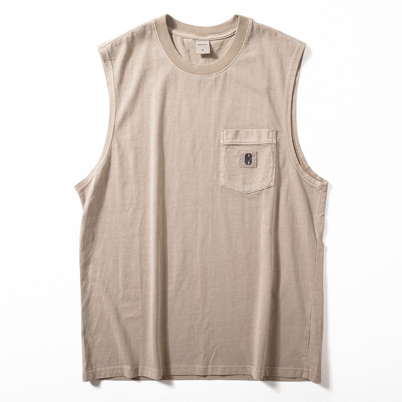 Мужской летний новый американский ретро стираный винтажный хлопковый жилет, свободная широкая майка без рукавов Kakh 2XL