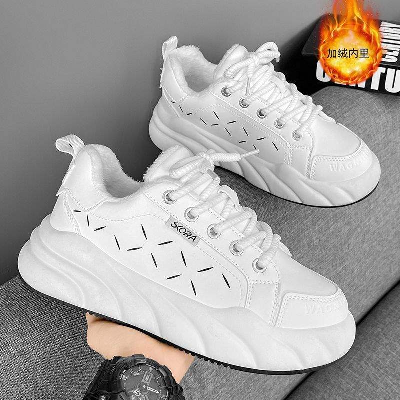 

2025 winter leather waterproof thick baseplate shoes velvet warm non-slip sports cotton shoes men s height increase bread shoes two cotton 44