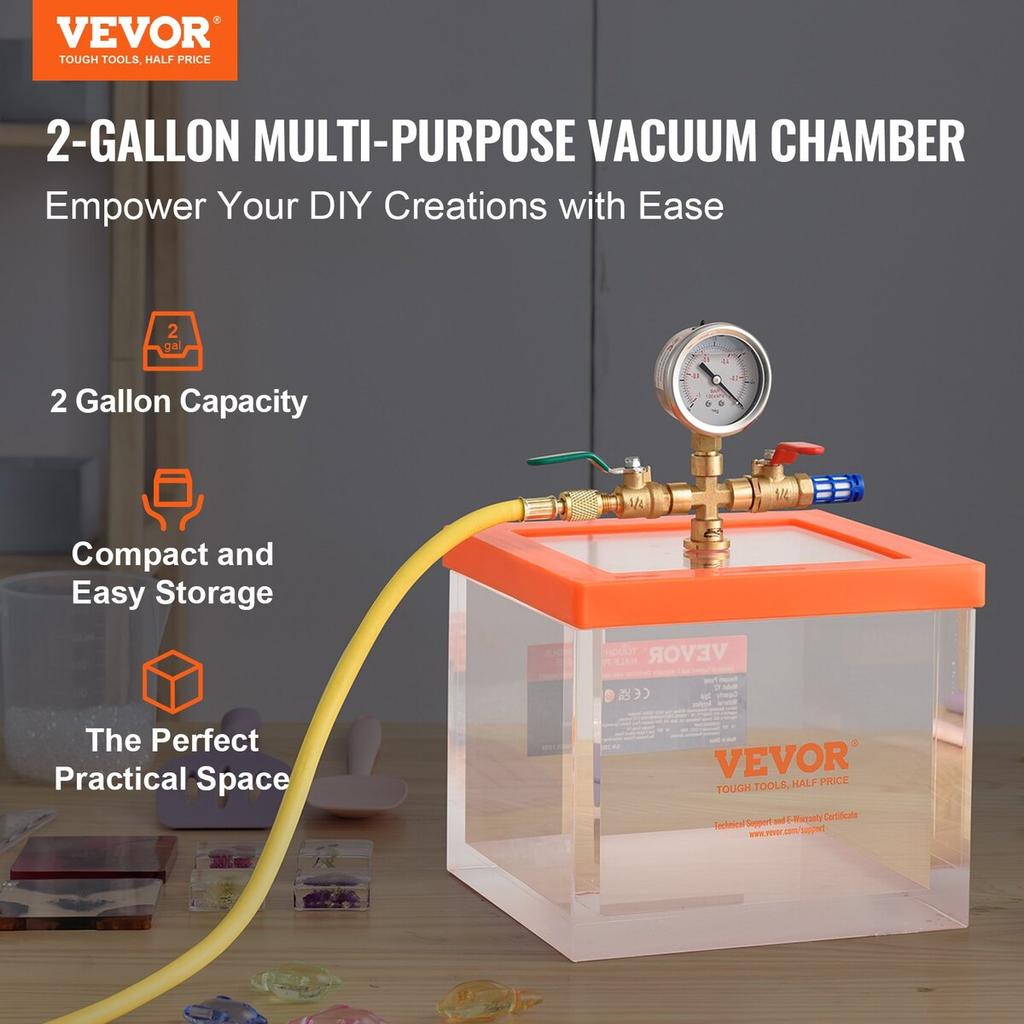 2 Gallon Vacuum Chamber, Upgraded Multipurpose Acrylic Vacuum Degassing Chamber, Transparent Vacuum Chamber, for Resin Degassing, Silica Gel