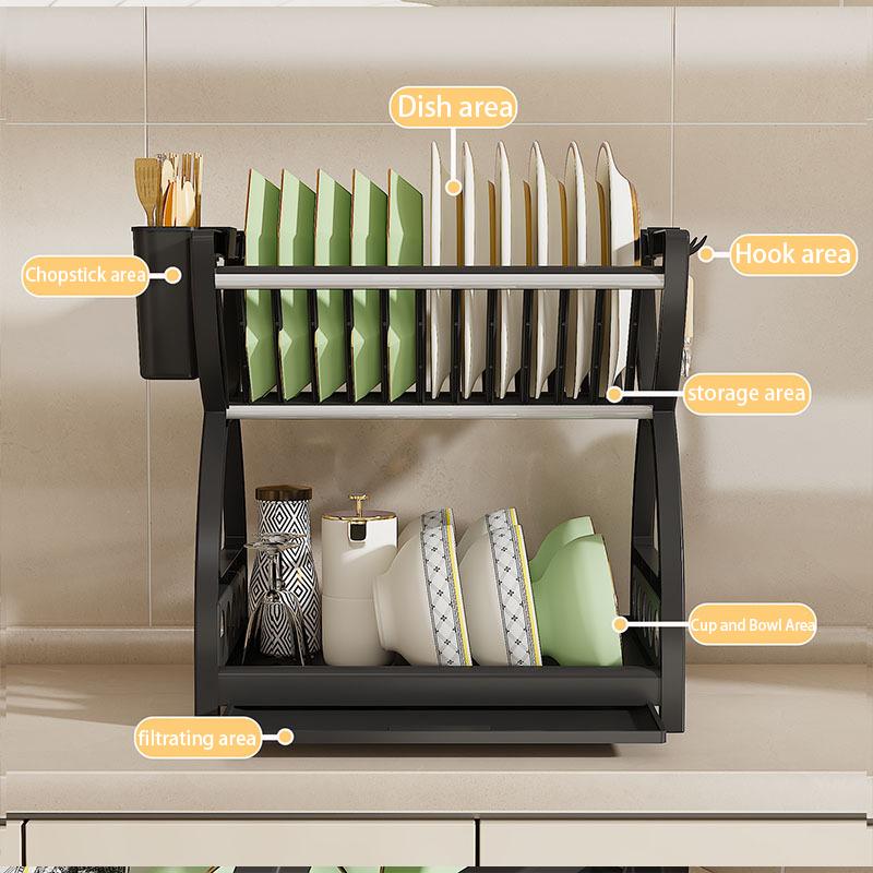 Double Layered Cutlery Storage Rack With Drainage Tray And Cutlery Rack, Kitchen Countertop Drainage Rack, Cutlery Storage Rack