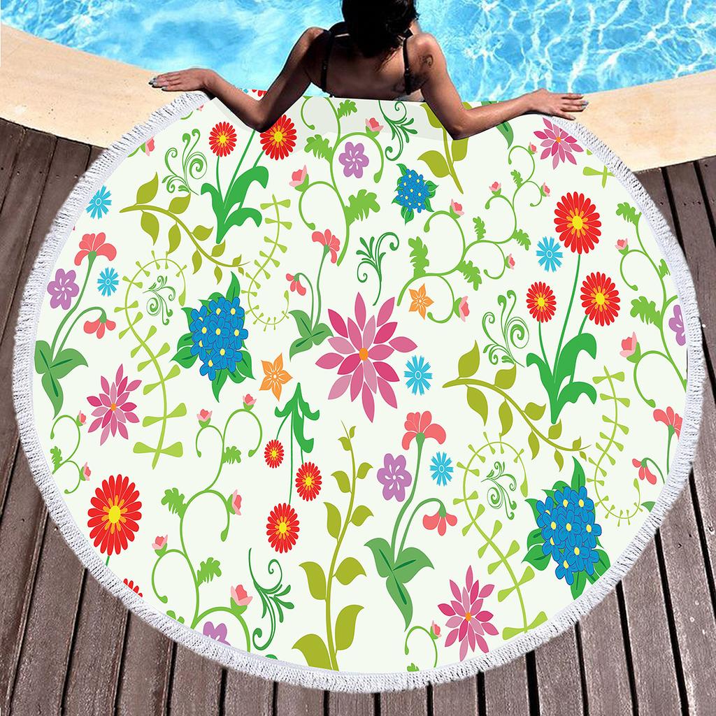 Telo da Spiaggia Rotondo Floreale Boho Microfibra Bohemia Assorbente Coperta da Spiaggia Geometrica Astratta Asciugamano da Piscina per Viaggio Picnic Bagno