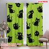 2pcs,2D Plane Printing Light Filtering Curtains Black Cats On Green Versatile 100% Polyester (without Rod) Home Decor for