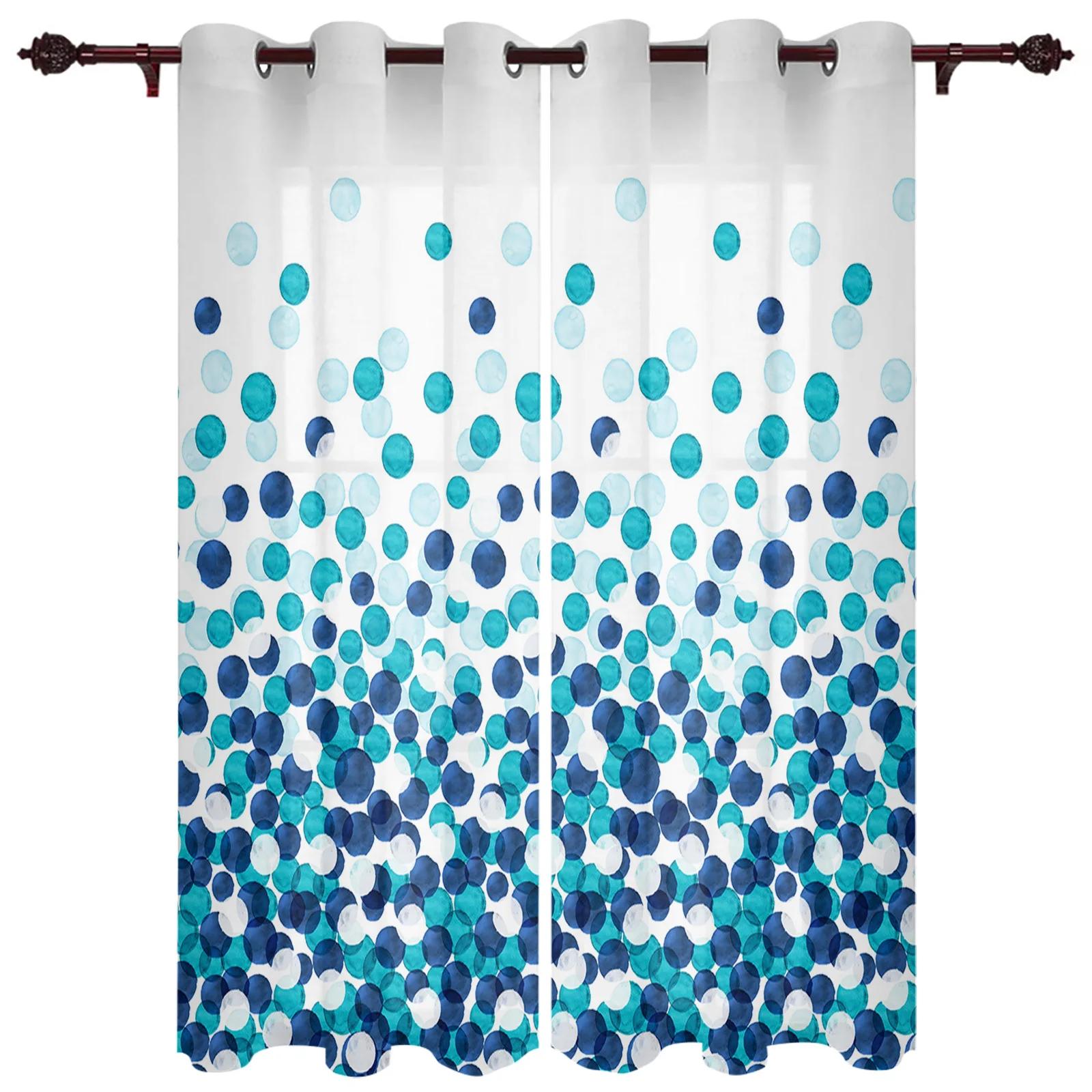 Занавеска для окна в фермерском стиле с акварельными точками и градиентом цвета морской — фото 14