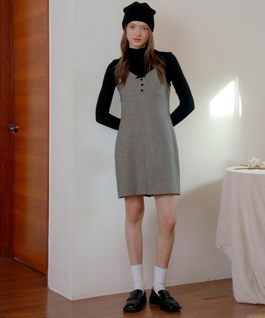Retera Velvet Ribbon Checked Dress_Black Check