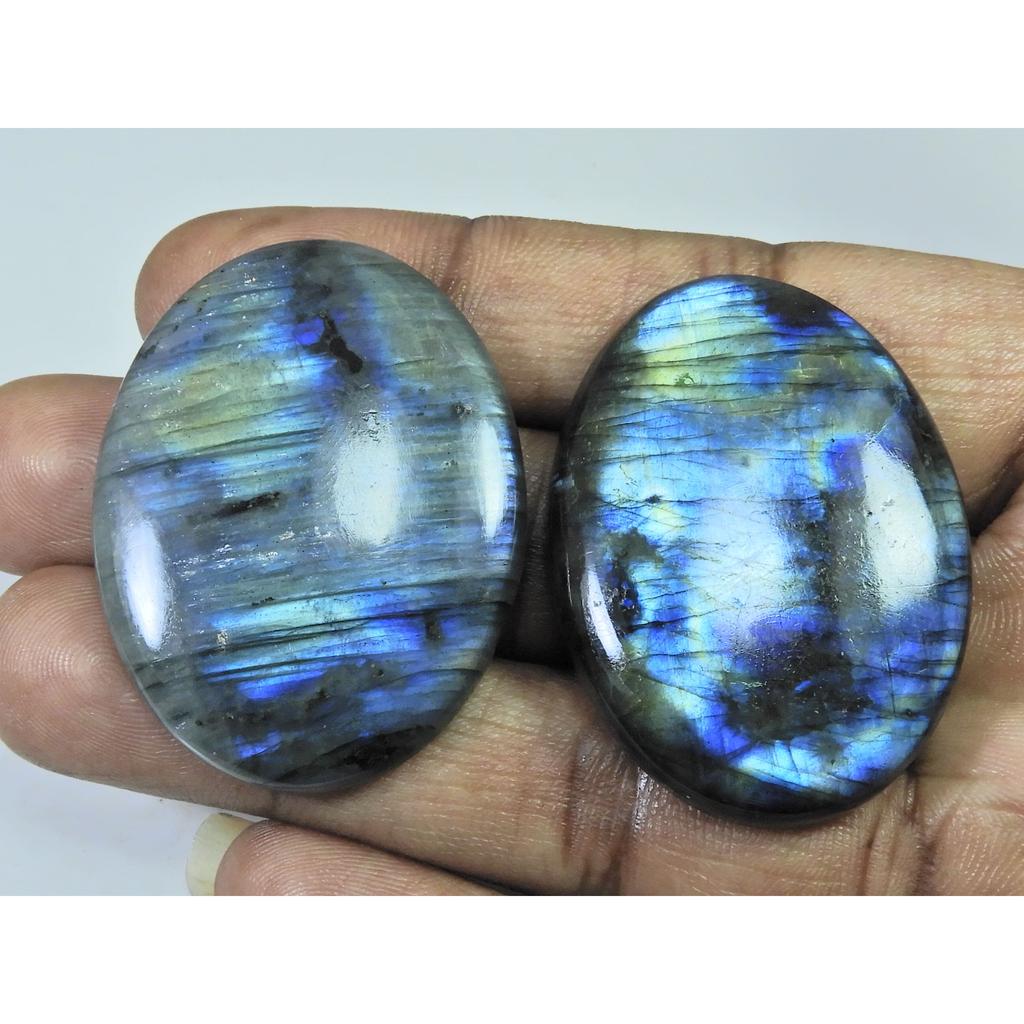 42-43 MM Natural Labradorite Multi Oval Cabochon Loose Gemstone 2 Pcs Lot D-193