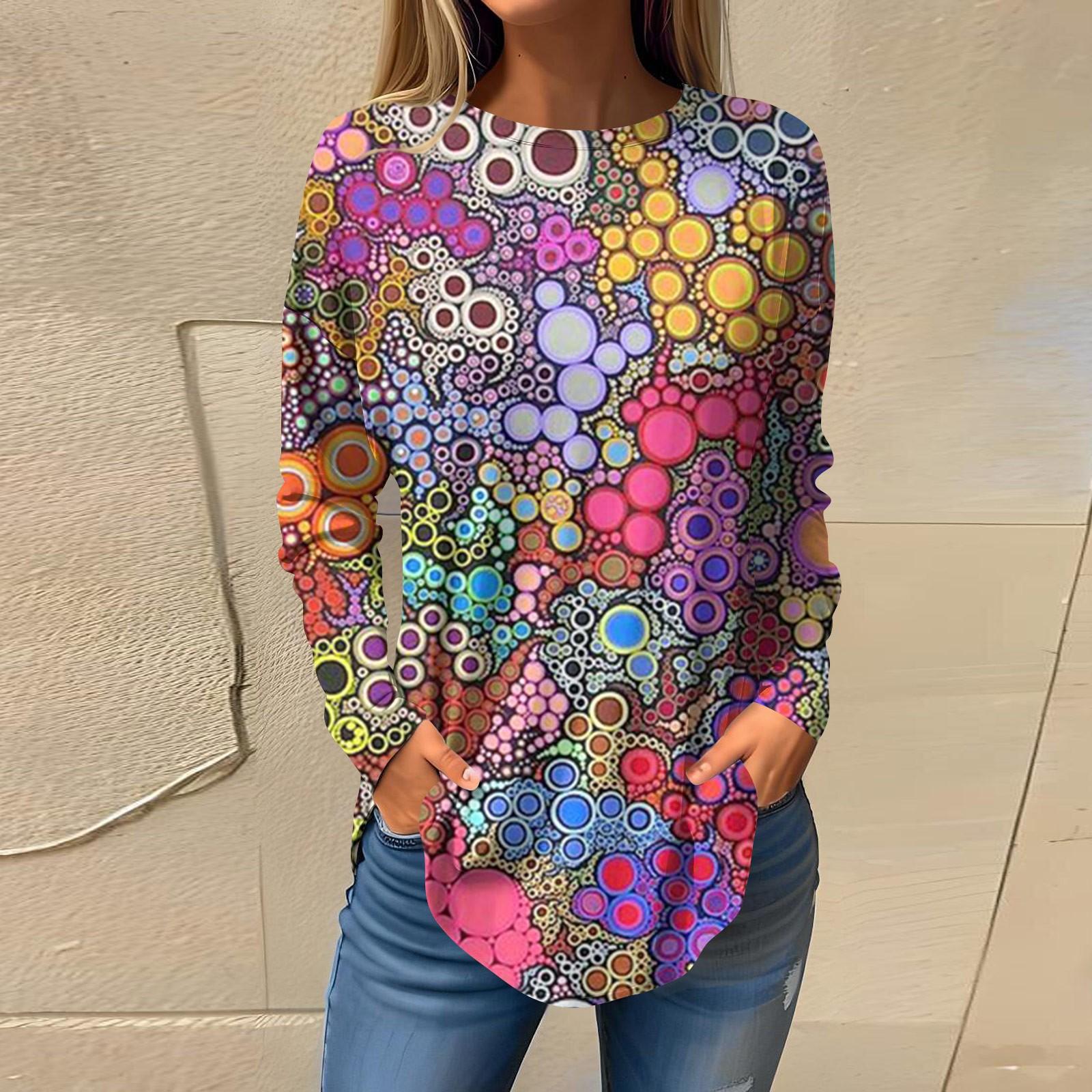 

Футболки для женщин, осенний повседневный модный топ с длинным рукавом, пуловер с принтом, топ XL фиолетовый