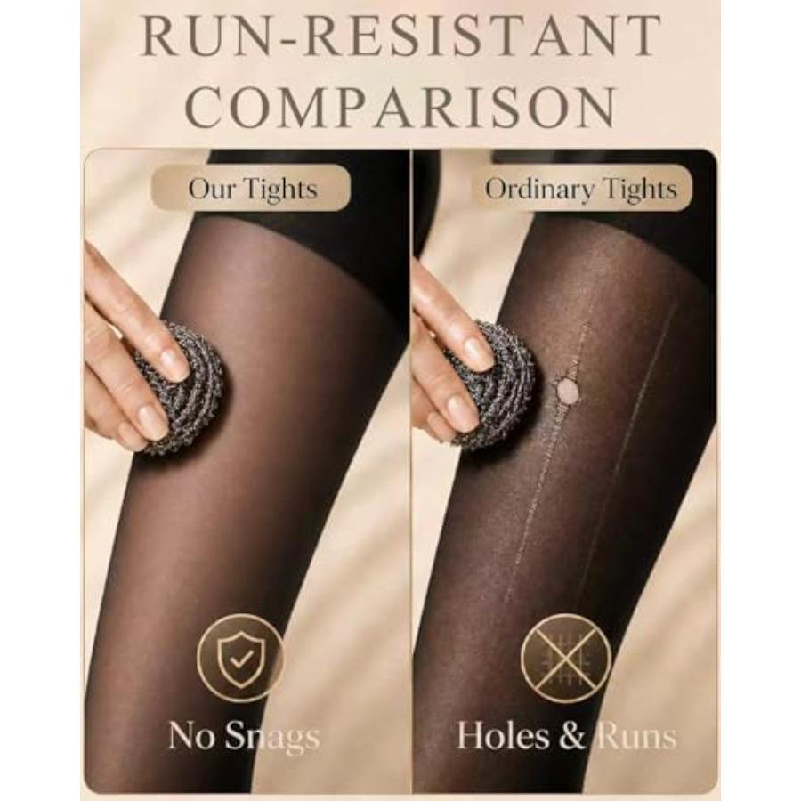 3 Pairs Black Sheer Tights For Women, 20D Run-Resistant Control Top Pantyhose Nylon Stockings With Reinforced Toes