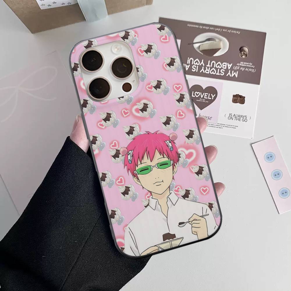 Cute Kitty Boy Saiki Kusuo Corrugated Stripe Phone Case For IPhone 17 16 15 14 13 12 11 Pro Max Plus Pro Shockproof Cover